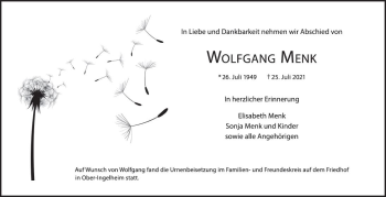 Traueranzeige von Wolfgang Menk von vrm-trauer