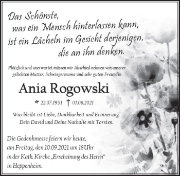 Traueranzeige von Ania Rogowski von vrm-trauer
