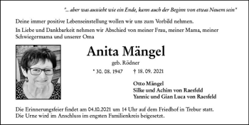 Traueranzeige von Anita Mängel von vrm-trauer