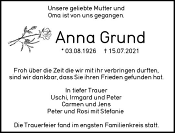 Traueranzeige von Anna Grund von vrm-trauer