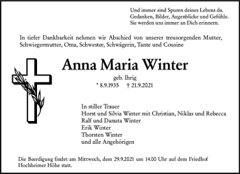 Traueranzeige von Anna Maria Winter von vrm-trauer