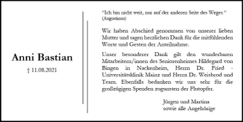 Traueranzeige von Anni Bastian von vrm-trauer