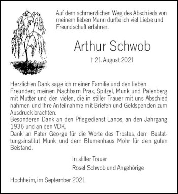 Traueranzeige von Arthur Schwob von vrm-trauer