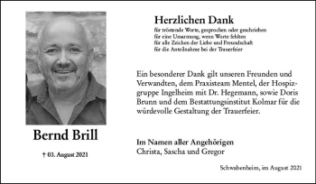 Traueranzeige von Bernd Brill von vrm-trauer