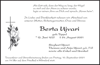Traueranzeige von Berta Ujvari von vrm-trauer