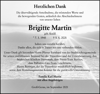 Traueranzeige von Brigitte Martin von vrm-trauer