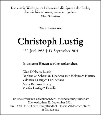 Traueranzeige von Christoph Lustig von vrm-trauer
