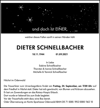 Traueranzeige von Dieter Schnellbacher von vrm-trauer