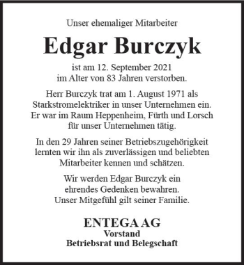 Traueranzeige von Edgar Burczyk von vrm-trauer