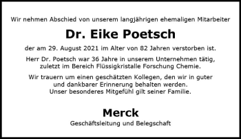 Traueranzeige von Eike Poetsch von vrm-trauer