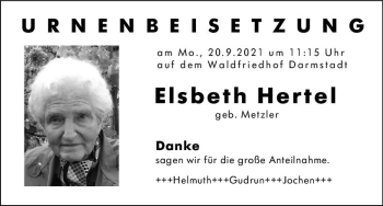 Traueranzeige von Elsbeth Hertel von vrm-trauer