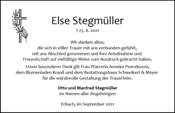 Traueranzeige von Else Stegmüller von vrm-trauer