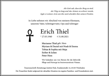 Traueranzeige von Erich Thiel von vrm-trauer