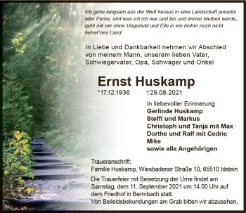 Traueranzeige von Ernst Huskamp von vrm-trauer