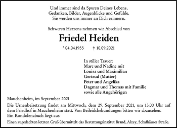 Traueranzeige von Friedel Heiden von vrm-trauer