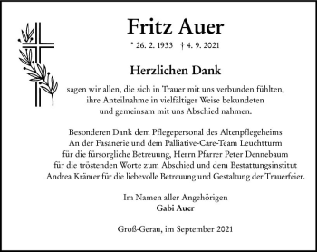 Traueranzeige von Fritz Auer von vrm-trauer