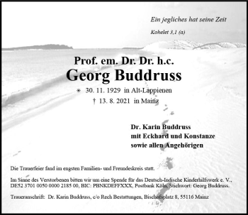 Traueranzeige von Georg Buddruss von vrm-trauer