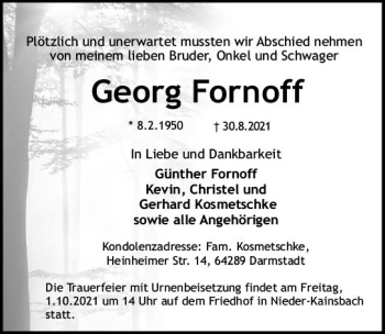 Traueranzeige von Georg Fornoff von vrm-trauer