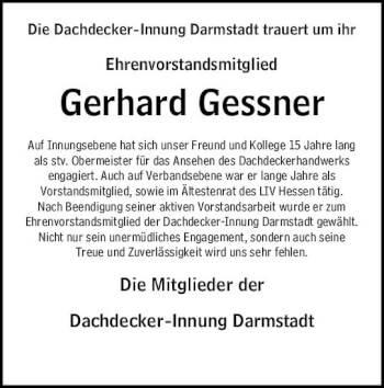 Traueranzeige von Gerhard Gessner von vrm-trauer
