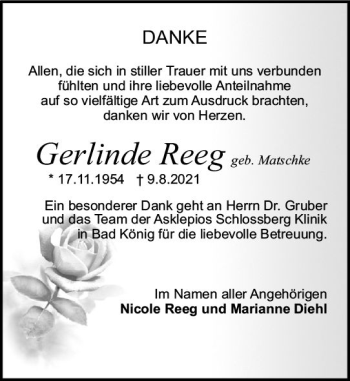 Traueranzeige von Gerlinde Reeg von vrm-trauer