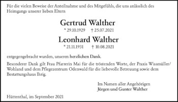 Traueranzeige von Gertrud Walther von vrm-trauer