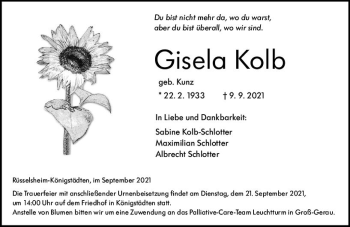 Traueranzeige von Gisela Kolb von vrm-trauer