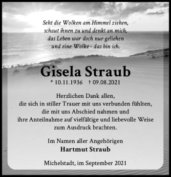 Traueranzeige von Gisela Straub von vrm-trauer
