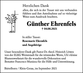 Traueranzeige von Günther Ehrenfels von vrm-trauer