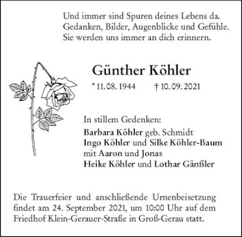Traueranzeige von Günther Köhler von vrm-trauer