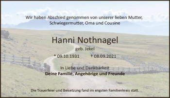 Traueranzeige von Hanni Nothnagel von vrm-trauer