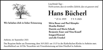 Traueranzeige von Hans Bücherl von vrm-trauer