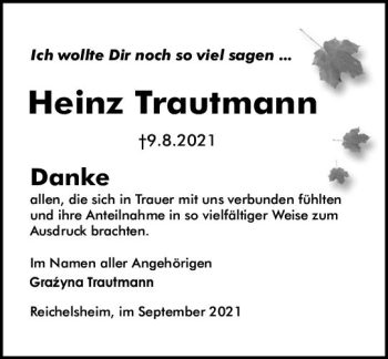 Traueranzeige von Heinz Trautmann von vrm-trauer