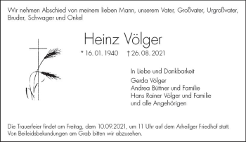 Traueranzeige von Heinz Völger von vrm-trauer