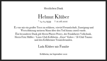 Traueranzeige von Helmut Klüber von vrm-trauer