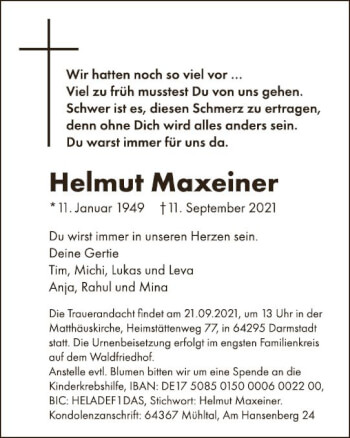 Traueranzeige von Helmut Maxeiner von vrm-trauer