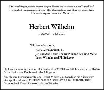 Traueranzeige von Herbert Wilhelm von vrm-trauer