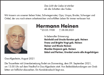 Traueranzeige von Hermann Heinen von vrm-trauer