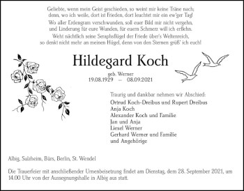 Traueranzeige von Hildegard Koch von vrm-trauer