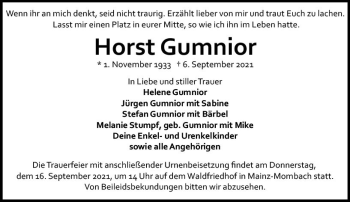 Traueranzeige von Horst Gumnior von vrm-trauer