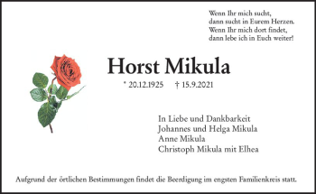 Traueranzeige von Horst Mikula von vrm-trauer