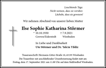 Traueranzeige von Ilse Sophie Katharina Störmer von vrm-trauer