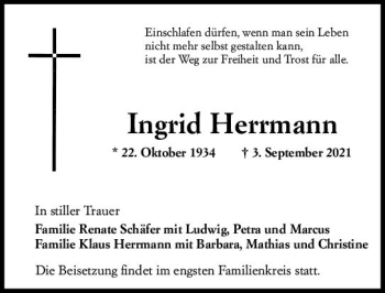 Traueranzeige von Ingrid Herrmann von vrm-trauer