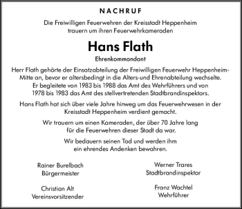 Traueranzeige von Johann Adam Flath von vrm-trauer