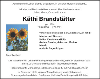Traueranzeige von Käthi Brandstätter von vrm-trauer