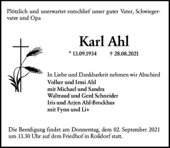 Traueranzeige von Karl Ahl von vrm-trauer