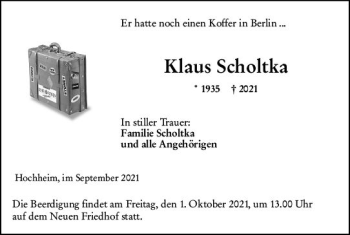 Traueranzeige von Klaus Scholtka von vrm-trauer