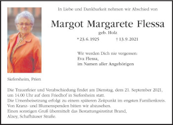 Traueranzeige von Margot Margarete Flessa von vrm-trauer