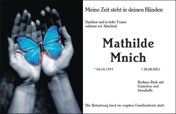Traueranzeige von Mathilde Mnich von vrm-trauer