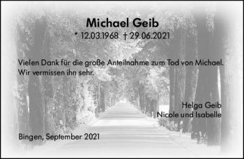 Traueranzeige von Michael Geib von vrm-trauer