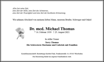 Traueranzeige von Michael Thomas von vrm-trauer